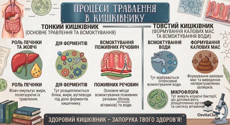 Процеси травлення в кишківнику схема — робота тонкої та товстої кишки